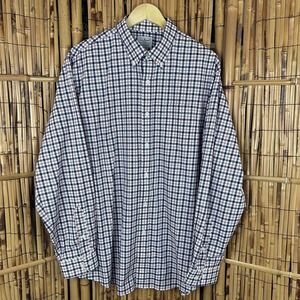 LL BEAN Traditional Fit Red Wht Blue Plaid Long Sleeve Button Men's Shirt Large
